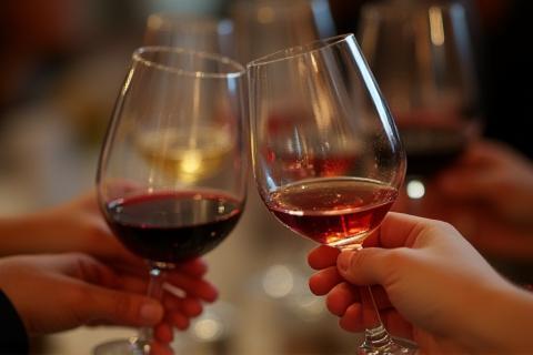 Close-up of wine glasses being tasted during an event